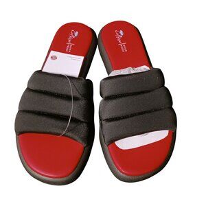 Aqua College Womens‎ Simona Open Toe Pool Slides in Black, Size 9, Waterproof